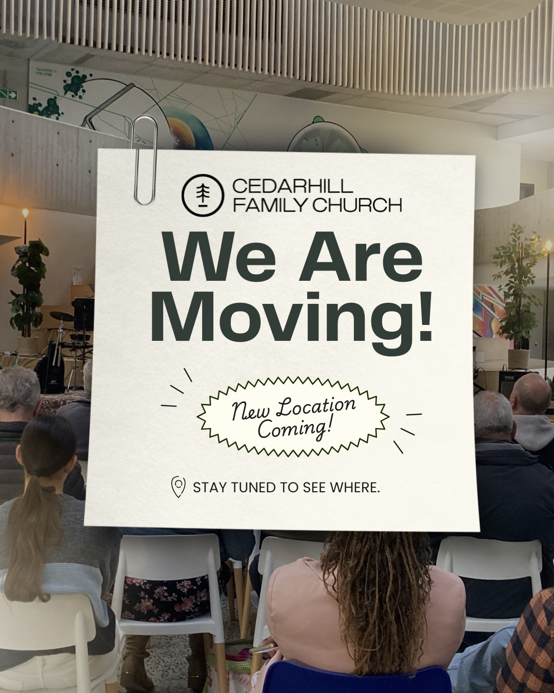 The news is out… WE ARE MOVING! 🎉
We’re excited for this new chapter in our church’s journey. We believe that God is leading us into more. 
Come be part of it with us!